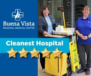 BVRMC employees next to "Cleanest Hospital" with BVRMC logo and five stars